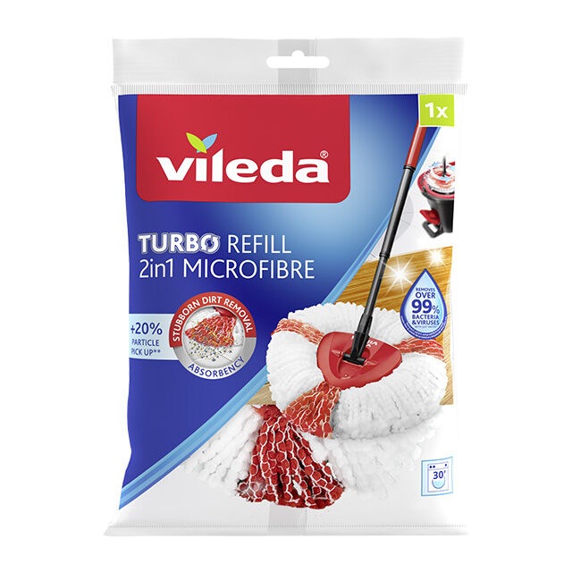 Vileda Turbo Refill 2in1 Fiocco bianco/Rosso, Testa del mocio, Rosso,  Bianco, Microfibra, Poliammide, 1 pz, 160 g, 300 mm